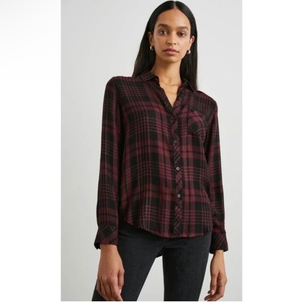 Rails Hunter Plaid‎ Button Down Shirt Black Merlot Lurex Metallic Womens Medium